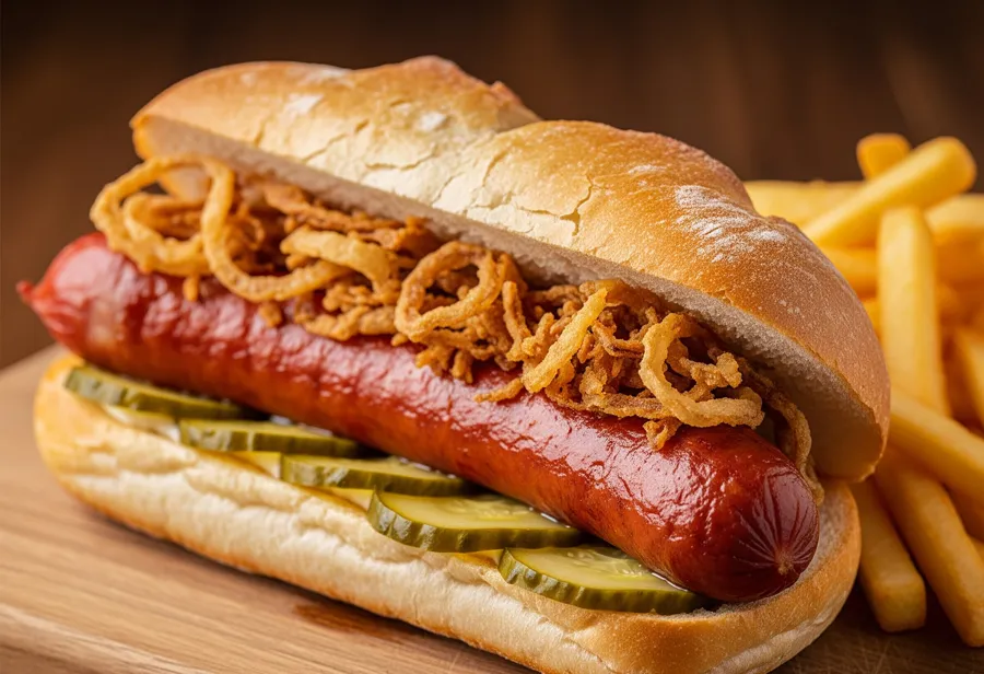 Bite Me! Special Frankfurter: çıtır soğan ve turşulu frankfurter sandviç